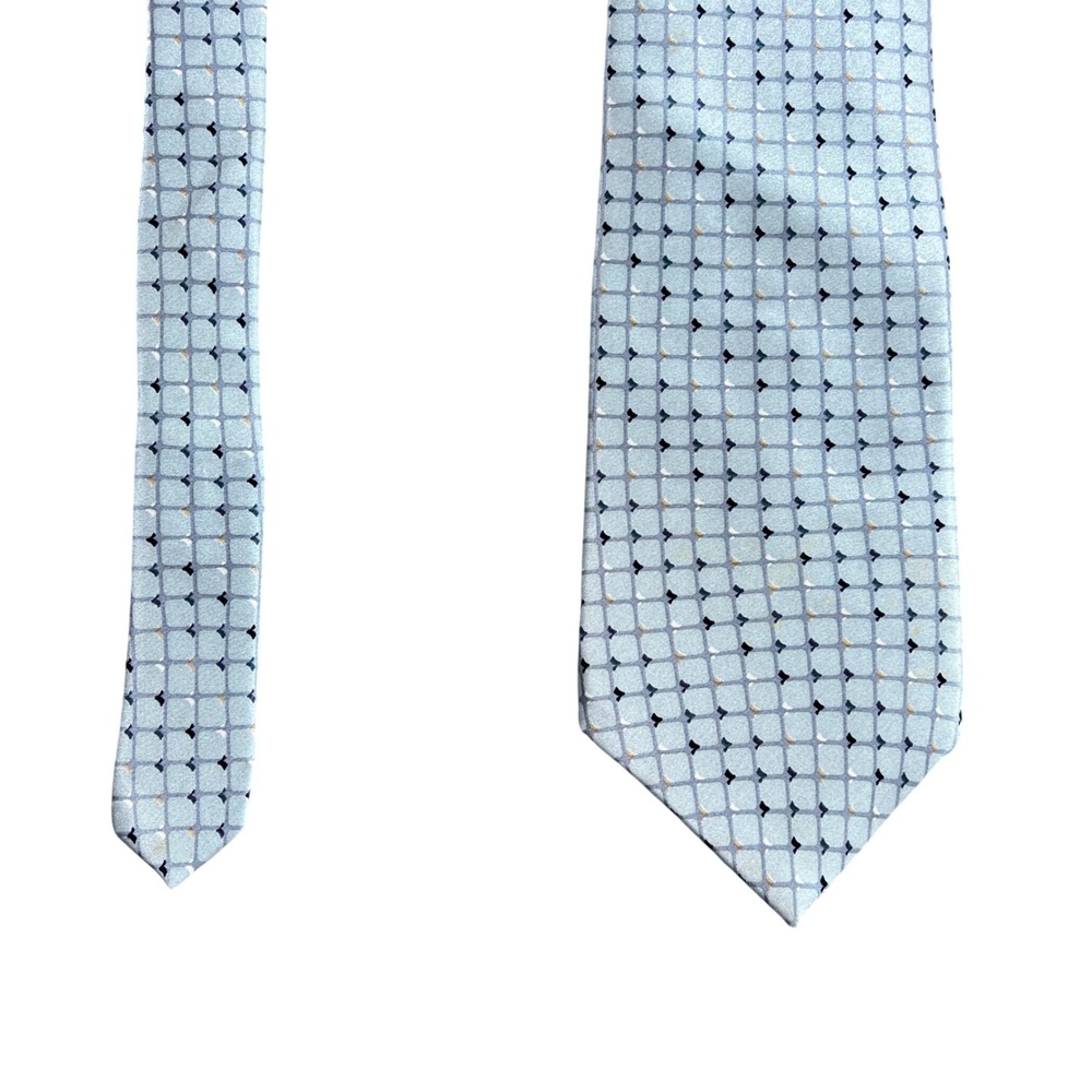 NWT DKNY Mens Sage Geometric Grid Silk Blend Necktie 59 Inch Length